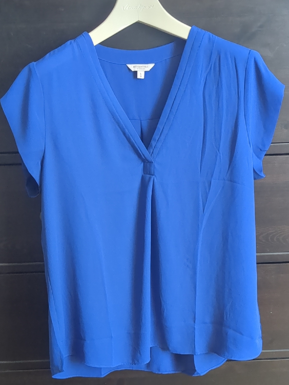 RESSENTIALS (Reitmans) V-Neck Short Sleeve Blouse In Blue